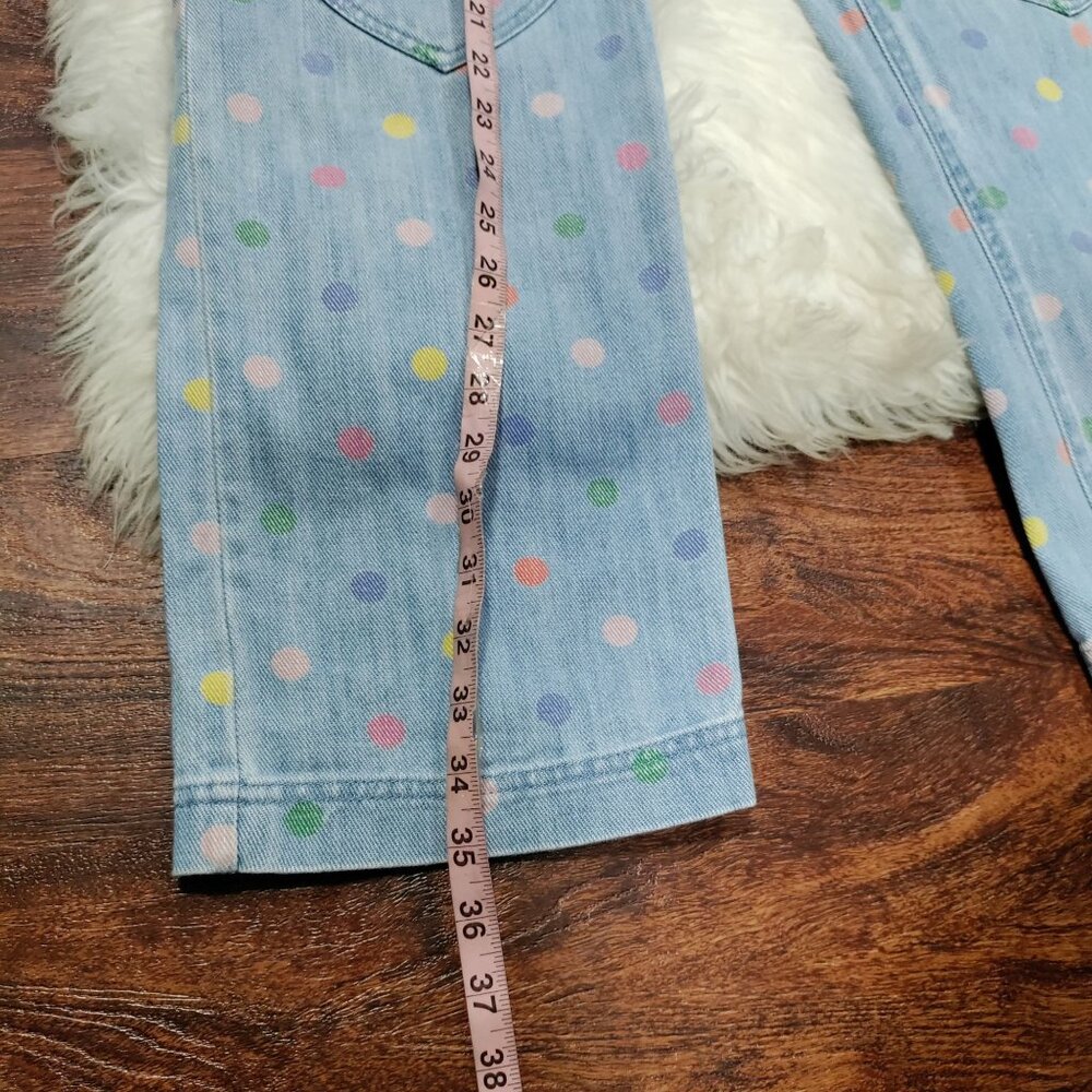 Boden 100% Cotton Girls Size 13-14Y Polka Dot Denim Dungarees Overalls Blue - Picture 12 of 13